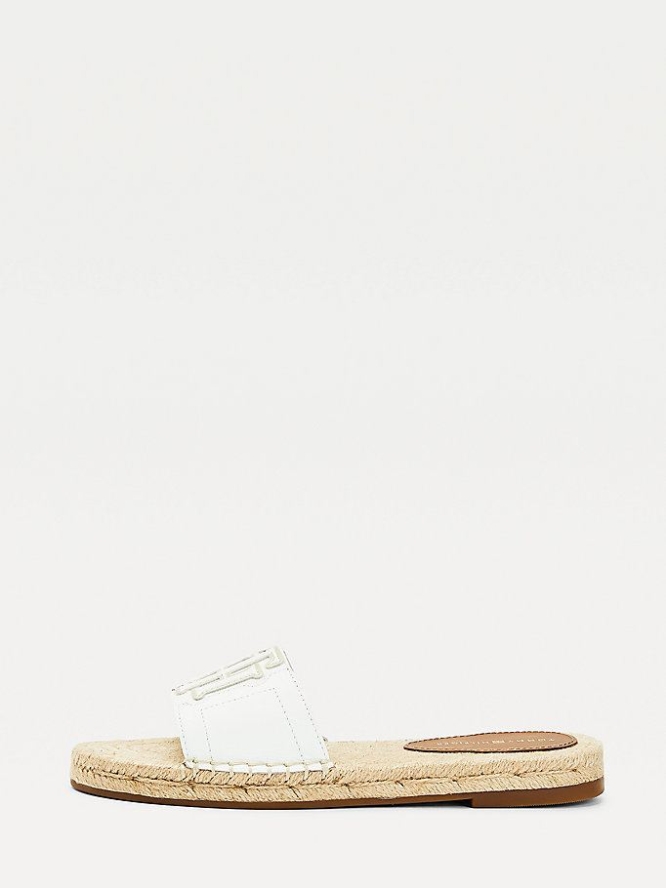 Tommy Hilfiger Monogram Espadrilles Mules Flache Sandalen Damen Weiß | AT217NWEJ