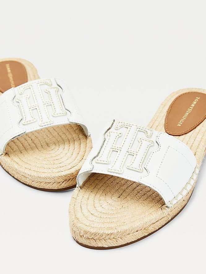 Tommy Hilfiger Monogram Espadrilles Mules Flache Sandalen Damen Weiß | AT217NWEJ