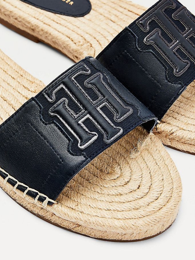 Tommy Hilfiger Monogram Espadrilles Mules Flache Sandalen Damen Dunkelblau | AT901EJHS