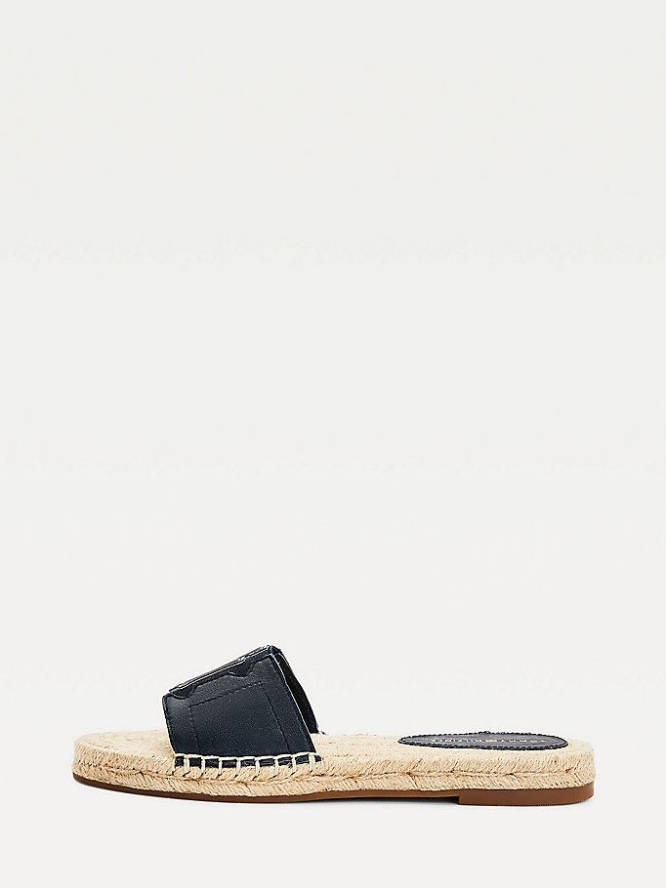 Tommy Hilfiger Monogram Espadrilles Mules Flache Sandalen Damen Dunkelblau | AT901EJHS