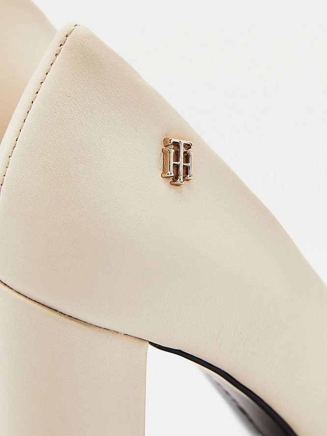 Tommy Hilfiger Monogram Plaque Square Kappe Court Pumps Damen Beige | AT378IQVO