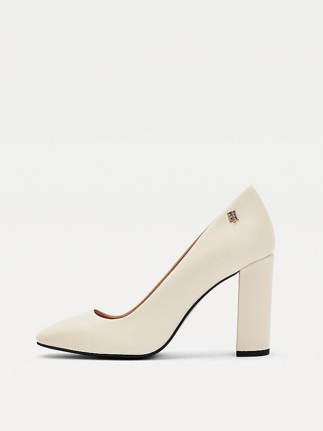 Tommy Hilfiger Monogram Plaque Square Kappe Court Pumps Damen Beige | AT378IQVO