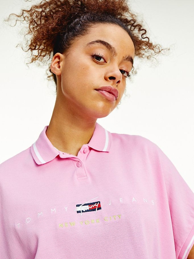 Tommy Hilfiger New York Logo Embroidery Polo Shirts Damen Rosa | AT023VZNU