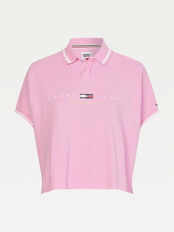 Tommy Hilfiger New York Logo Embroidery Polo Shirts Damen Rosa | AT023VZNU