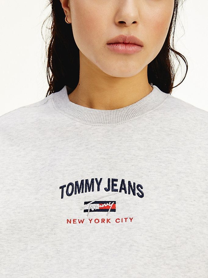 Tommy Hilfiger New York Logo Relaxed Fit Sweatshirts Damen Silber Grau | AT648RSVP