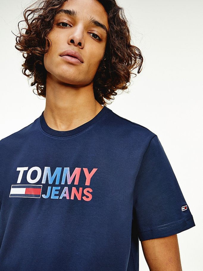 Tommy Hilfiger Ombre Logo Stretch Organic Jersey T-shirts Herren Hellnavy | AT725OJMR