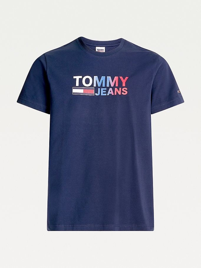 Tommy Hilfiger Ombre Logo Stretch Organic Jersey T-shirts Herren Hellnavy | AT725OJMR