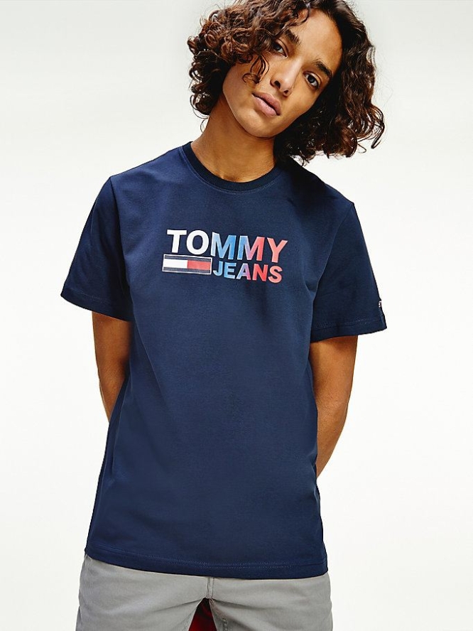 Tommy Hilfiger Ombre Logo Stretch Organic Jersey T-shirts Herren Hellnavy | AT725OJMR