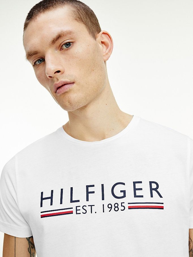 Tommy Hilfiger Organic Baumwoll 1985 Logo T-shirts Herren Weiß | AT375EWXK