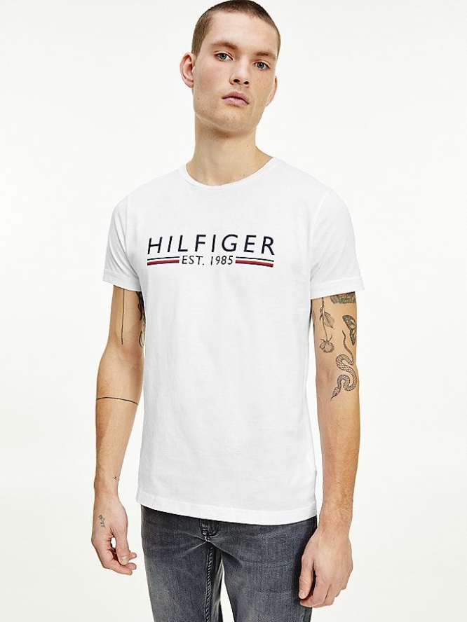 Tommy Hilfiger Organic Baumwoll 1985 Logo T-shirts Herren Weiß | AT375EWXK