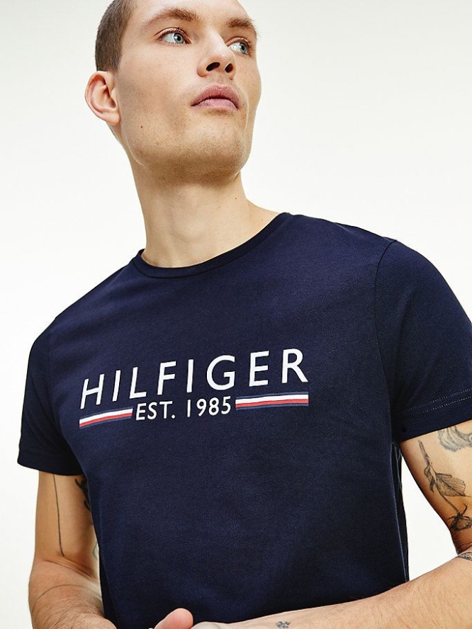 Tommy Hilfiger Organic Baumwoll 1985 Logo T-shirts Herren Dunkelblau | AT647CNFS