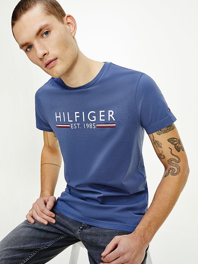 Tommy Hilfiger Organic Baumwoll 1985 Logo T-shirts Herren Indigo | AT730WACV