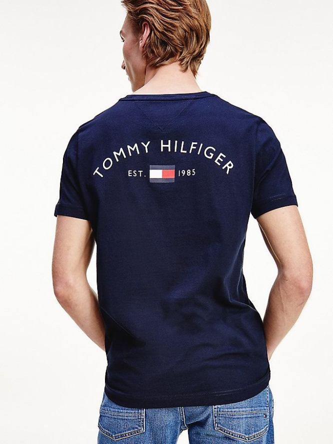 Tommy Hilfiger Organic Baumwoll Back Logo T-shirts Herren Dunkelblau | AT149JRSB