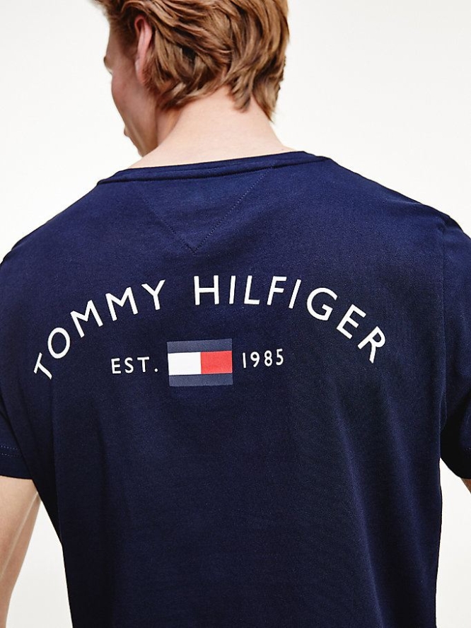 Tommy Hilfiger Organic Baumwoll Back Logo T-shirts Herren Dunkelblau | AT149JRSB