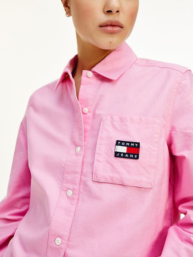 Tommy Hilfiger Organic Baumwoll Badge Hemd Damen Rosa | AT253WEVQ