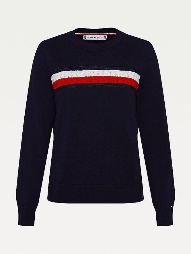 Tommy Hilfiger Organic Baumwoll Crew Neck Jumper Pullover Damen Dunkelblau | AT635HMXU