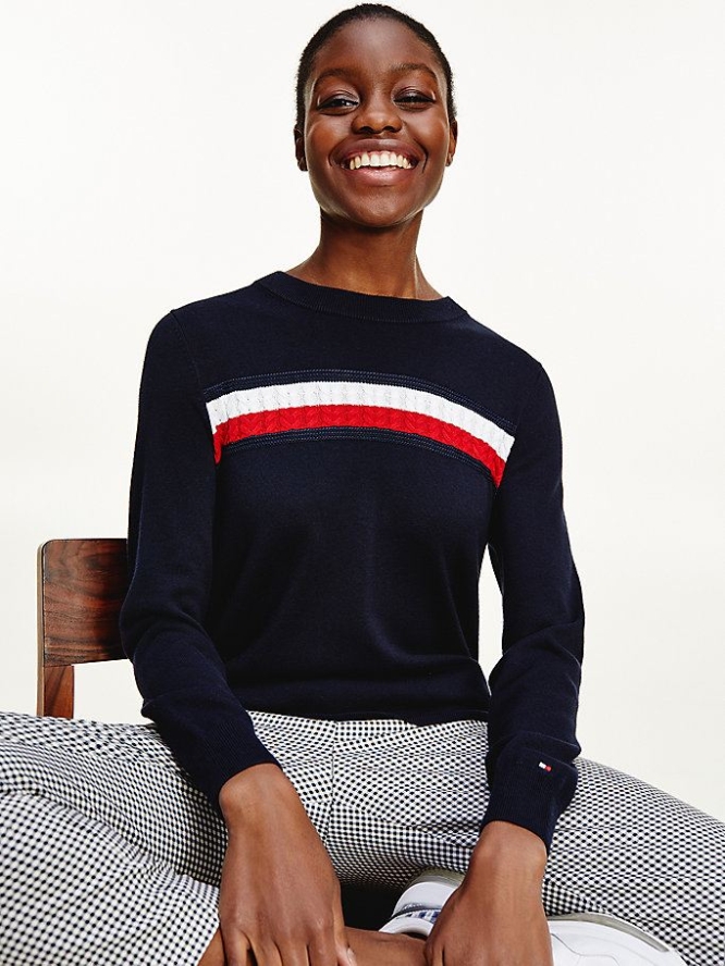 Tommy Hilfiger Organic Baumwoll Crew Neck Jumper Pullover Damen Dunkelblau | AT635HMXU