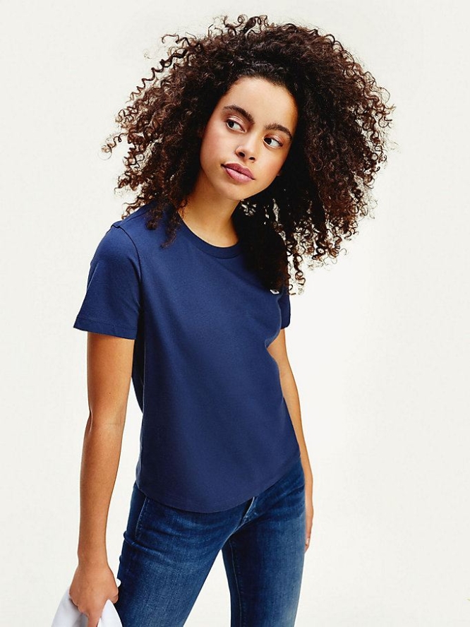 Tommy Hilfiger Organic Baumwoll Crew Neck T-shirts Damen Hellnavy | AT789UQDI