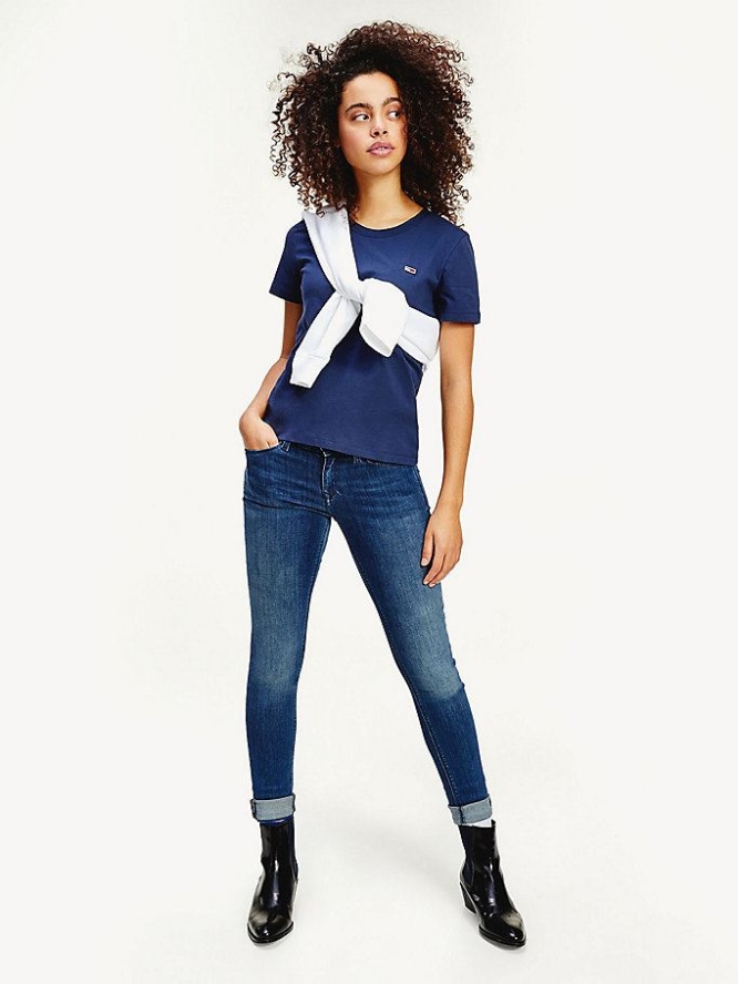 Tommy Hilfiger Organic Baumwoll Crew Neck T-shirts Damen Hellnavy | AT789UQDI