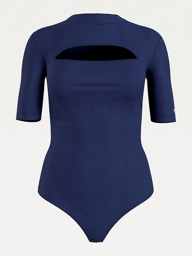 Tommy Hilfiger Organic Baumwoll Cutout Detail Body T-shirts Damen Hellnavy | AT920RTWK