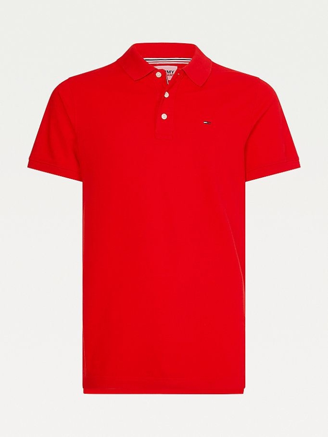 Tommy Hilfiger Organic Baumwoll Fine Pique Slim Polo Shirts Herren Tiefesrot | AT560FYAW