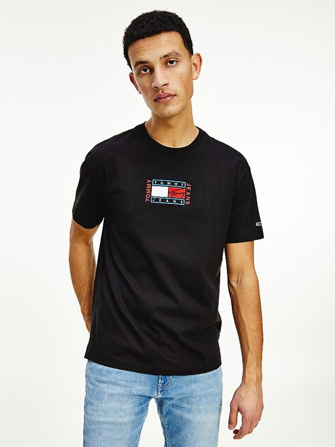 Tommy Hilfiger Organic Baumwoll Flag Logo T-shirts Herren Schwarz | AT786YVMK