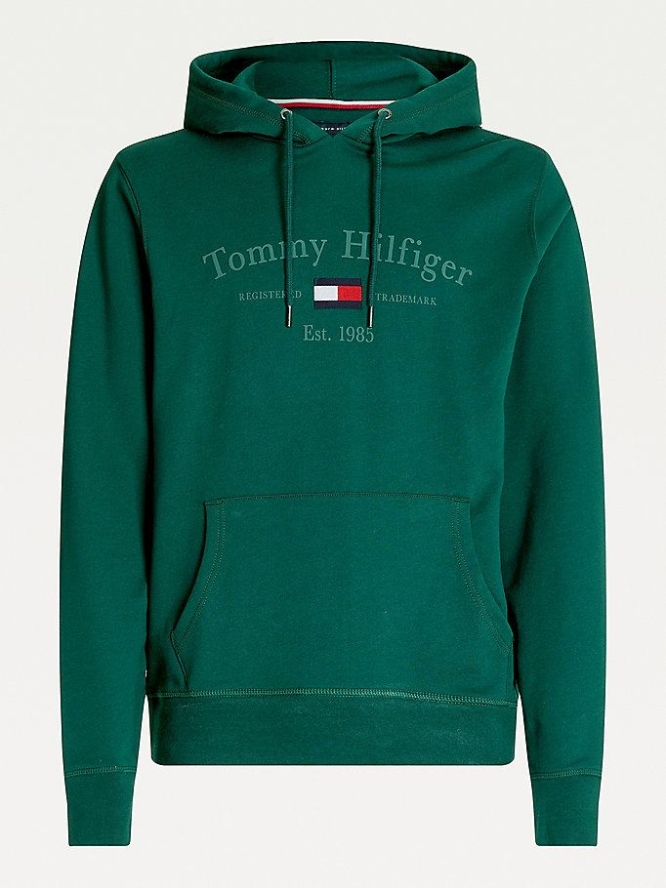 Tommy Hilfiger Organic Baumwoll Logo Embroidery Hoodie Herren Grün | AT158JCAP