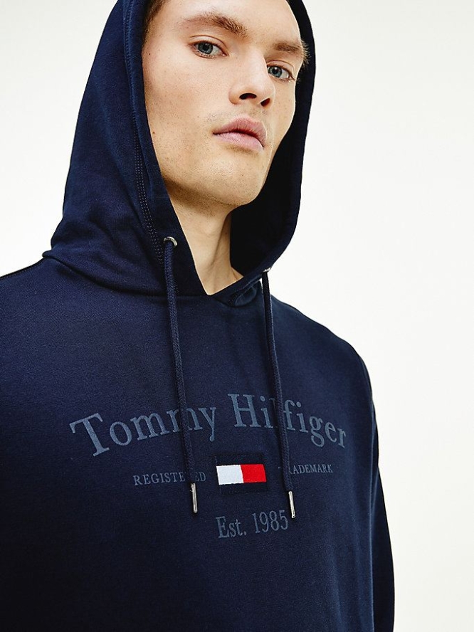 Tommy Hilfiger Organic Baumwoll Logo Embroidery Hoodie Herren Dunkelblau | AT215EXBN