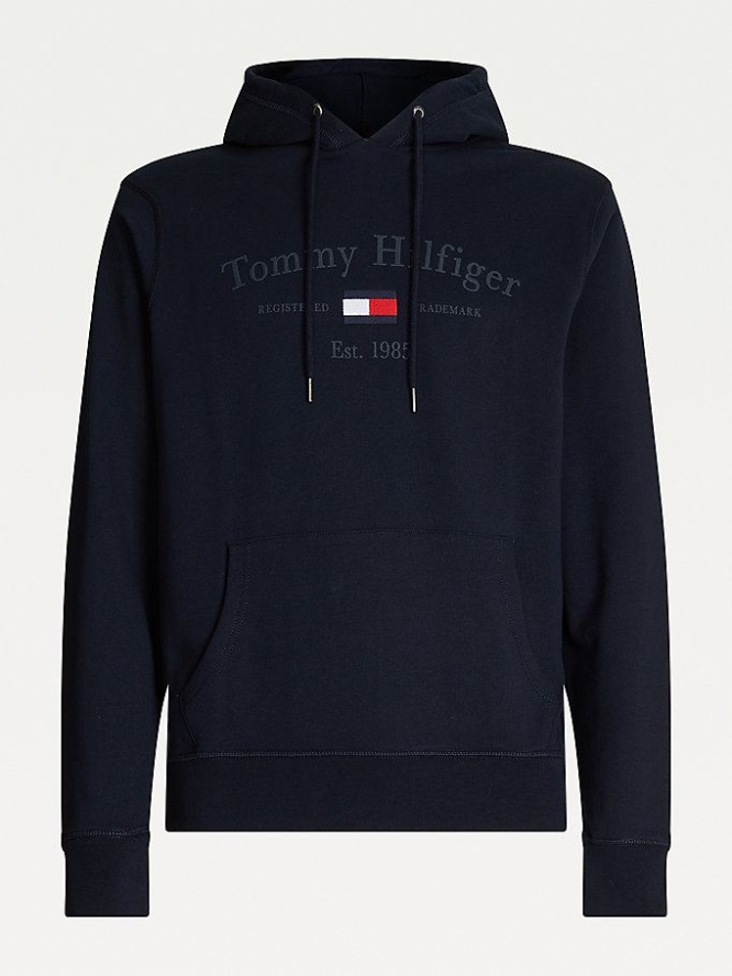 Tommy Hilfiger Organic Baumwoll Logo Embroidery Hoodie Herren Dunkelblau | AT215EXBN