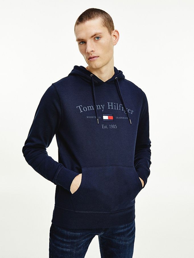 Tommy Hilfiger Organic Baumwoll Logo Embroidery Hoodie Herren Dunkelblau | AT215EXBN