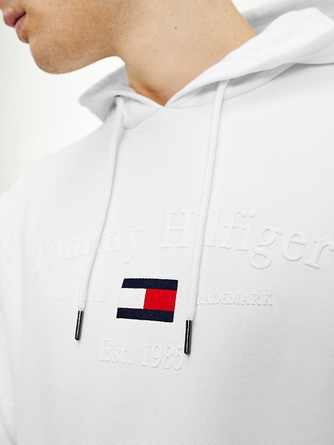 Tommy Hilfiger Organic Baumwoll Logo Embroidery Hoodie Herren Weiß | AT321COWV