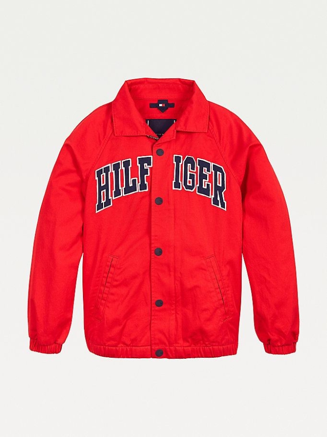 Tommy Hilfiger Organic Baumwoll Logo Shacket Jacke Kinder Tiefesrot | AT504UEGJ