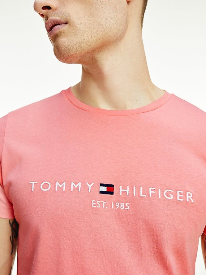 Tommy Hilfiger Organic Baumwoll Logo T-shirts Herren Rosa Lila | AT290LXBM