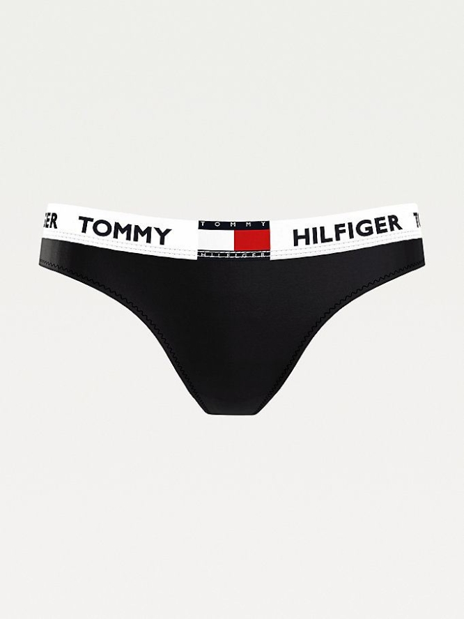 Tommy Hilfiger Organic Baumwoll Logo Tanga Unterwäsche Damen Schwarz | AT531VTEX