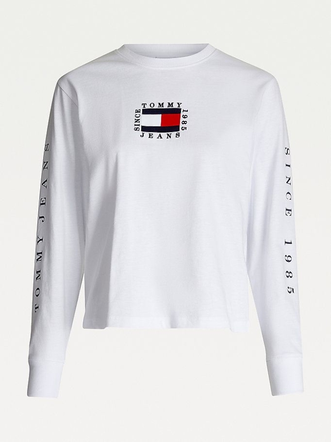 Tommy Hilfiger Organic Baumwoll Long Sleeve T-shirts Damen Weiß | AT076QUIR