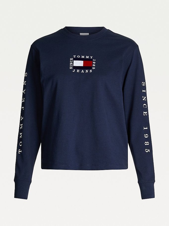 Tommy Hilfiger Organic Baumwoll Long Sleeve T-shirts Damen Hellnavy | AT691TMZU