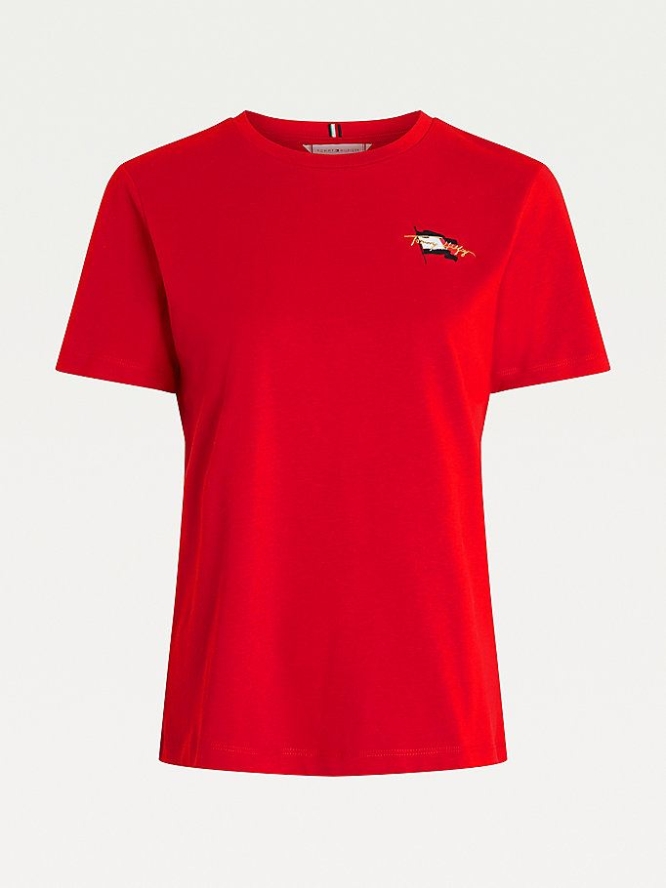 Tommy Hilfiger Organic Baumwoll Motion Flag T-shirts Damen Rot | AT349HBOK