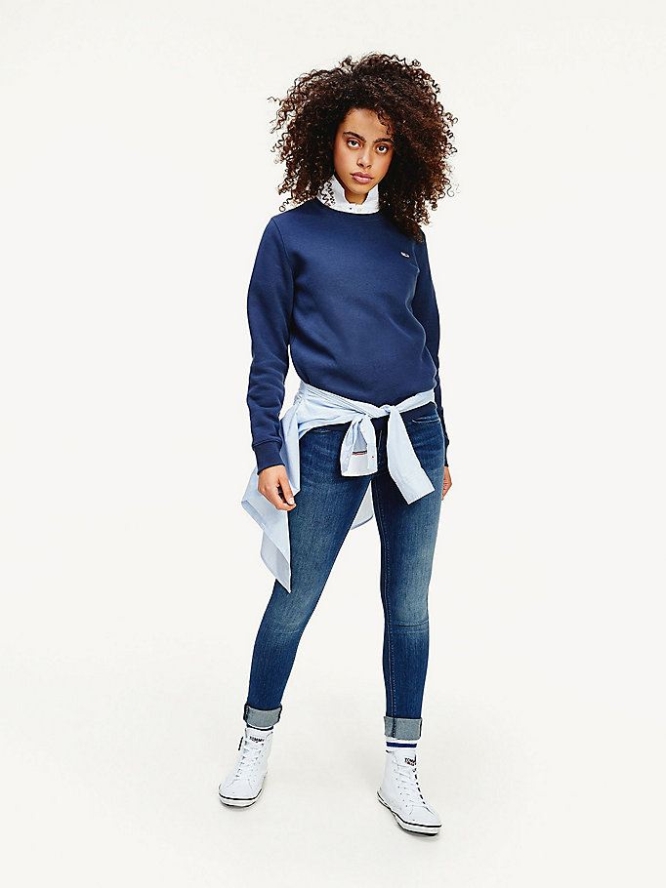 Tommy Hilfiger Organic Baumwoll Regular Fit Fleece Sweatshirts Damen Hellnavy | AT263NOKU