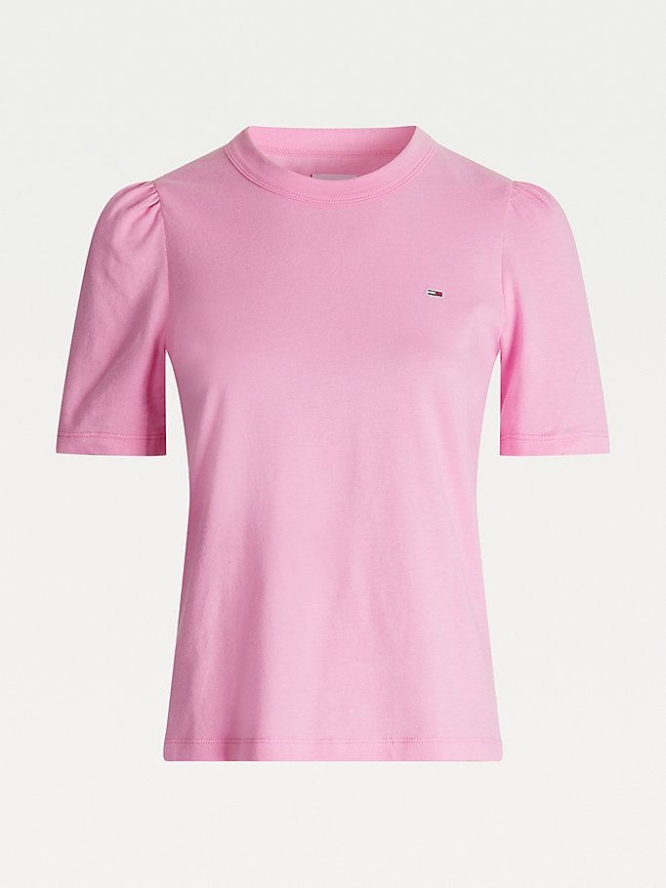 Tommy Hilfiger Organic Baumwoll Ruffled Slim Fit T-shirts Damen Rosa | AT973AQOX