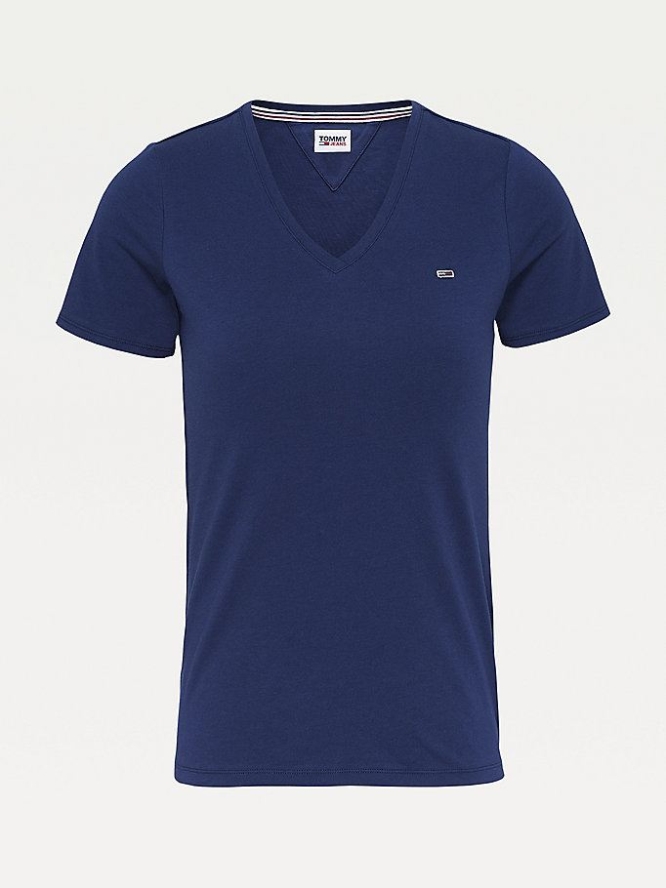 Tommy Hilfiger Organic Baumwoll Schlank Fit V-Neck T-shirts Damen Hellnavy | AT598YNKE