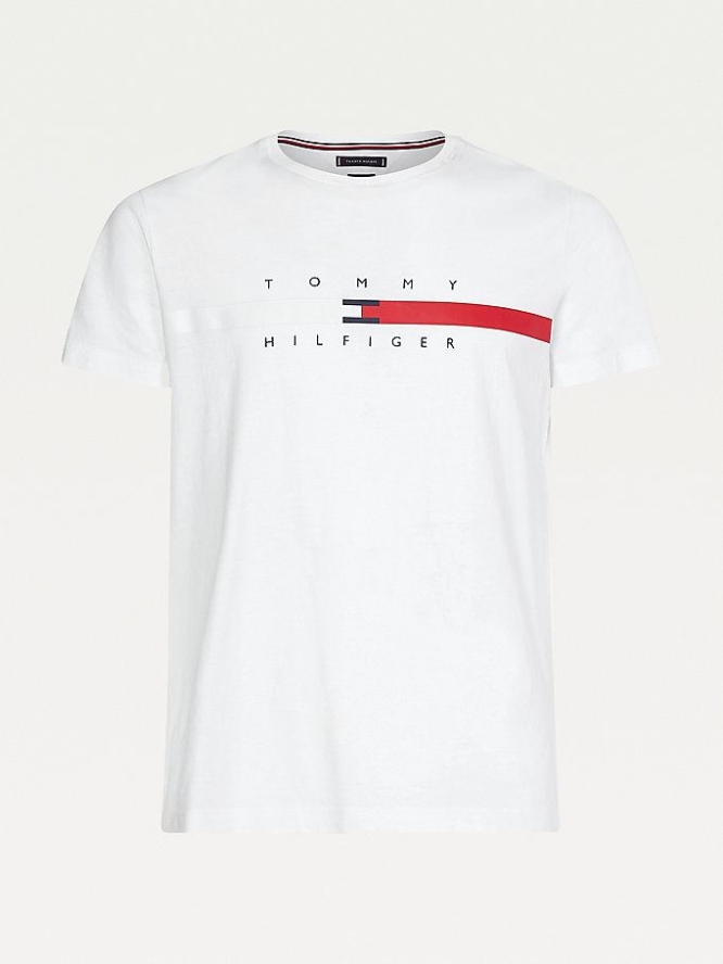 Tommy Hilfiger Organic Baumwoll Signature Tape Logo T-shirts Herren Weiß | AT612BUSV