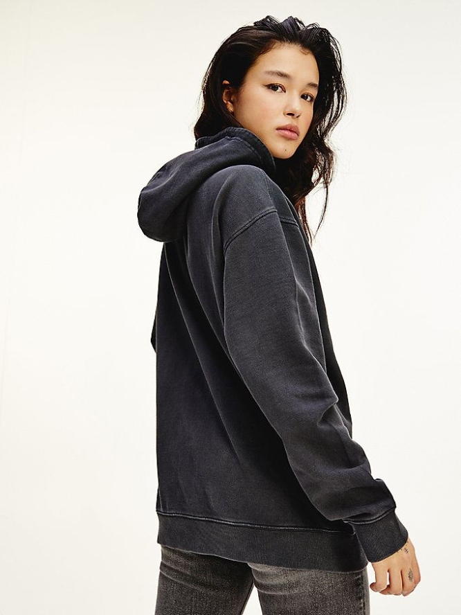 Tommy Hilfiger Organic Baumwoll Signature Logo Oversized Hoodie Damen Schwarz | AT851MWCA