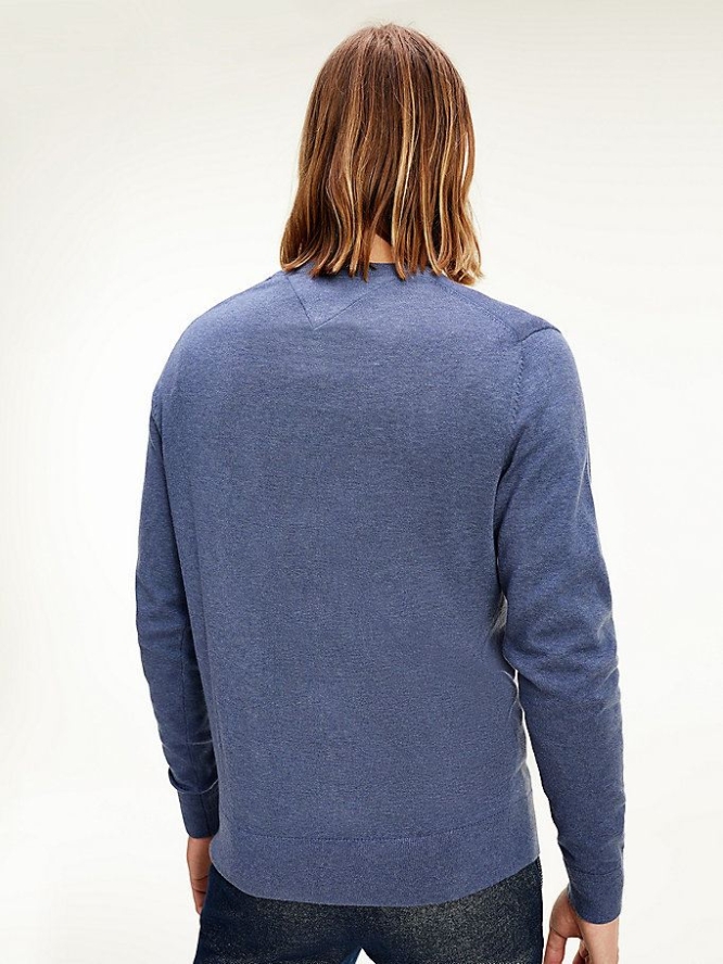 Tommy Hilfiger Organic Baumwoll Silk Crew Neck Jumper Pullover Herren Indigo | AT734PEKO