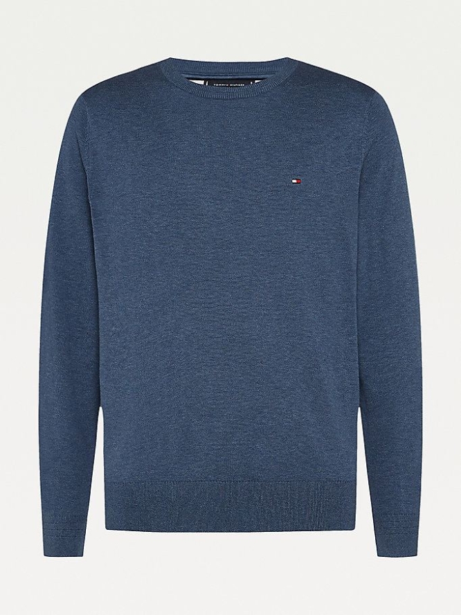 Tommy Hilfiger Organic Baumwoll Silk Crew Neck Jumper Pullover Herren Indigo | AT734PEKO