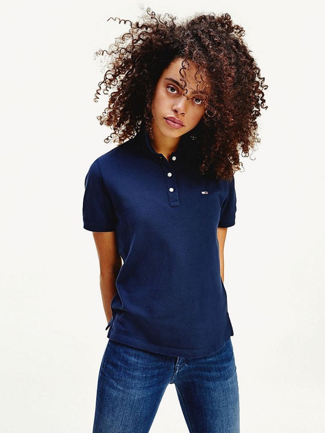 Tommy Hilfiger Organic Baumwoll Slim Fit Polo Shirts Damen Hellnavy | AT324ASWK