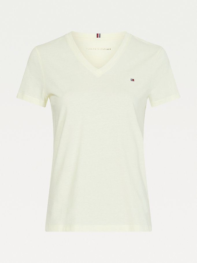 Tommy Hilfiger Organic Baumwoll Slim Fit V-Neck T-shirts Damen Zitrone | AT531PMCL