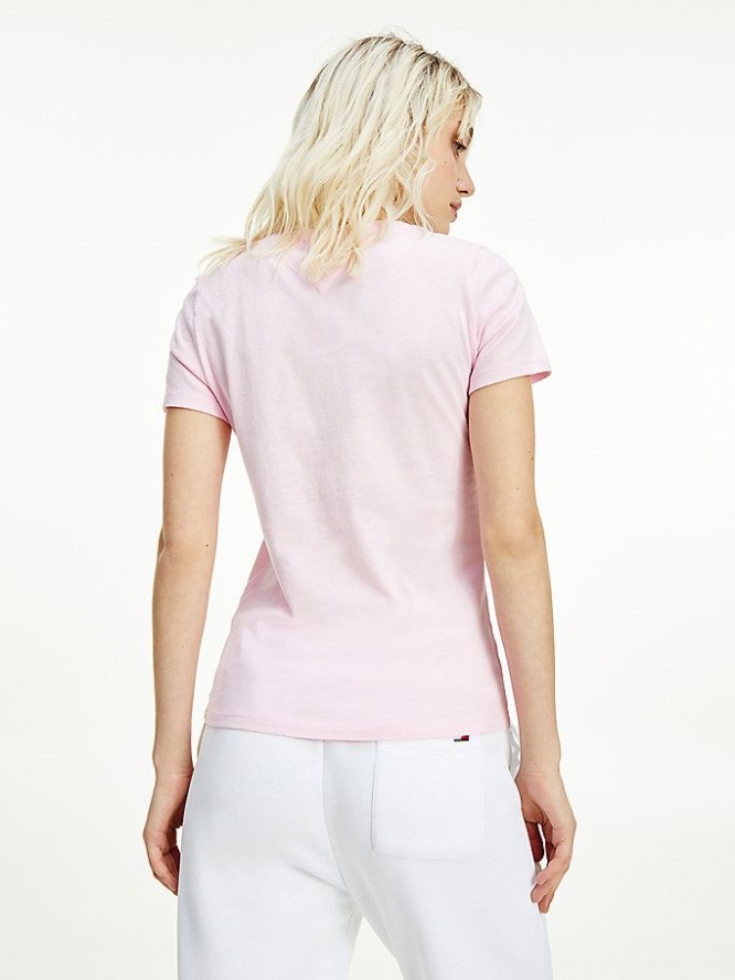 Tommy Hilfiger Organic Baumwoll Slim Fit T-shirts Damen Rosa | AT579KPFX