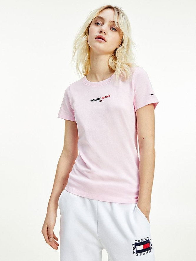 Tommy Hilfiger Organic Baumwoll Slim Fit T-shirts Damen Rosa | AT579KPFX