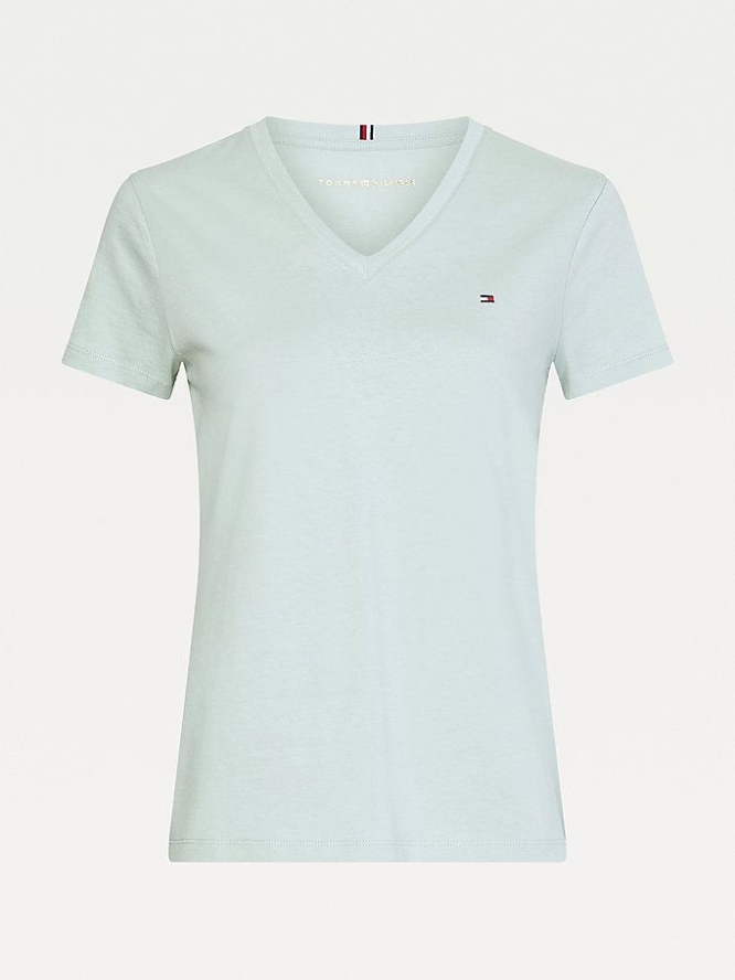 Tommy Hilfiger Organic Baumwoll Slim Fit V-Neck T-shirts Damen Hellgrün | AT986HJRN