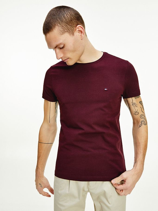 Tommy Hilfiger Organic Baumwoll Stripe Slim Fit T-shirts Herren Tiefesbordeaux | AT061HDUC